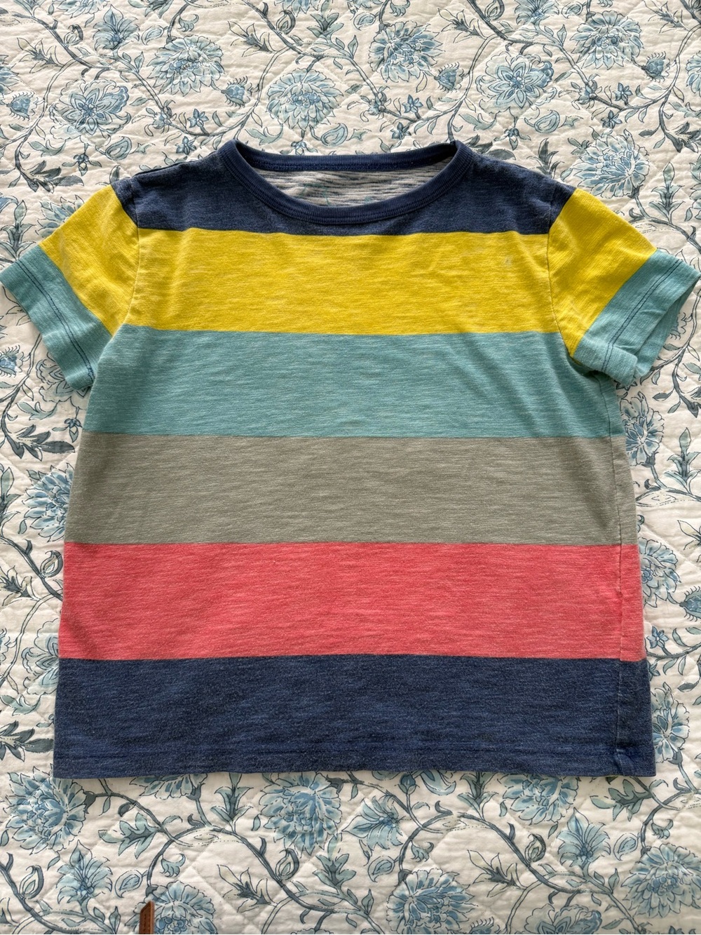 Mini Boden 5/6 Short Sleeve Multicolor Stripe Tee - Yellow, Blue, Coral, gray